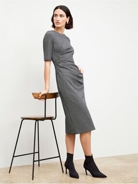 M.M.LaFleur Ciela Dress Size 18 Black White Houndstooth Stretch Midi